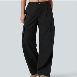 Halara Mid Rise Wide Leg Cargo Pants Black Medium Petite